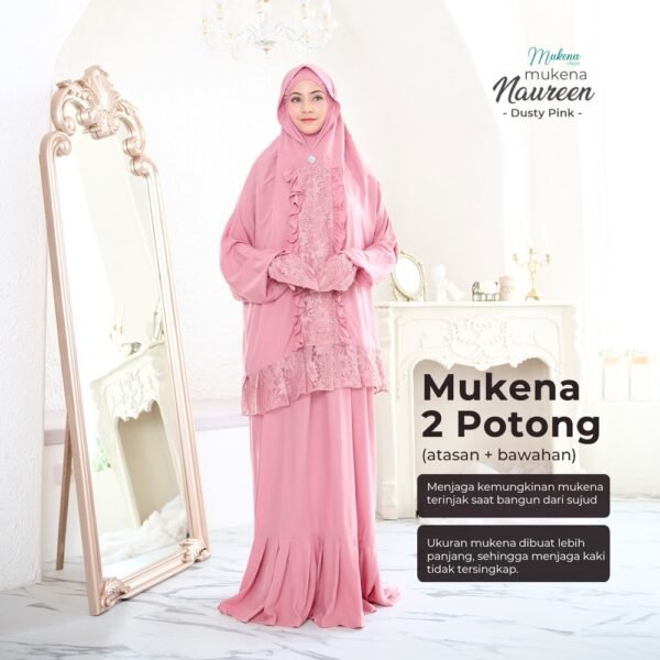 Mukena Naureen ( Dusty Pink, White & Black) | Mukena Potongan Berlengan- Mukena Alya - Image 6