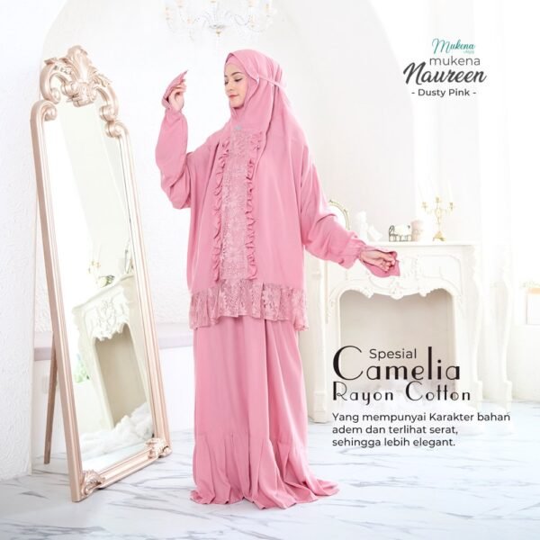 Mukena Naureen ( Dusty Pink, White & Black) | Mukena Potongan Berlengan- Mukena Alya - Image 7