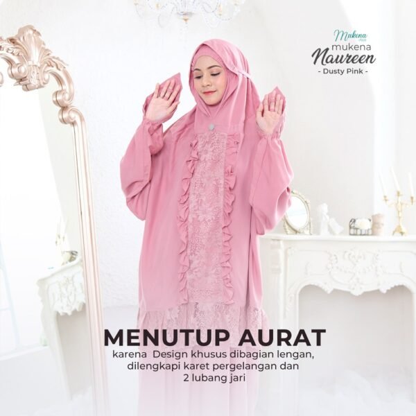 Mukena Naureen ( Dusty Pink, White & Black) | Mukena Potongan Berlengan- Mukena Alya - Image 5