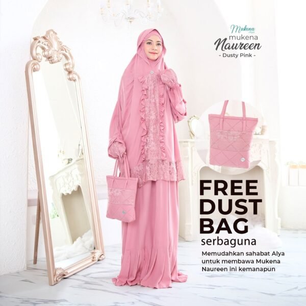 Mukena Naureen ( Dusty Pink, White & Black) | Mukena Potongan Berlengan- Mukena Alya - Image 8